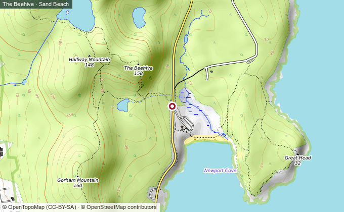 Topographic map of The Beehive above Sand Beach