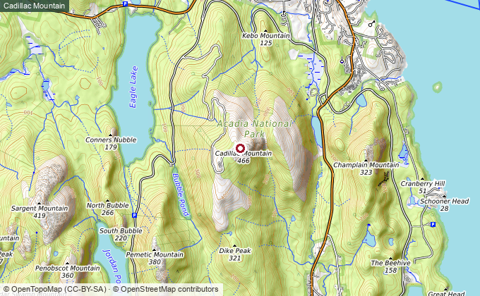 Topographic map of Cadillac Mountain