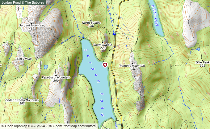 Topographic map of Jordan Pond and The Bubbles