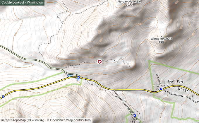 Topographic map of the Cobble Lookout trail, Wilmington
