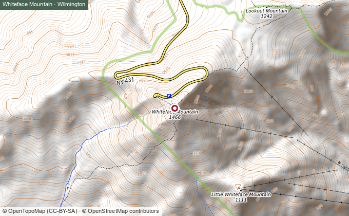 Topographic map of Whiteface Mountain, Wilmington