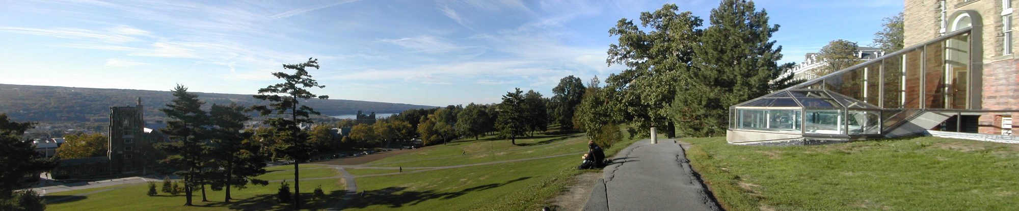 Panorama over Libe Slope at Cornell, Cayuga Lake beyond