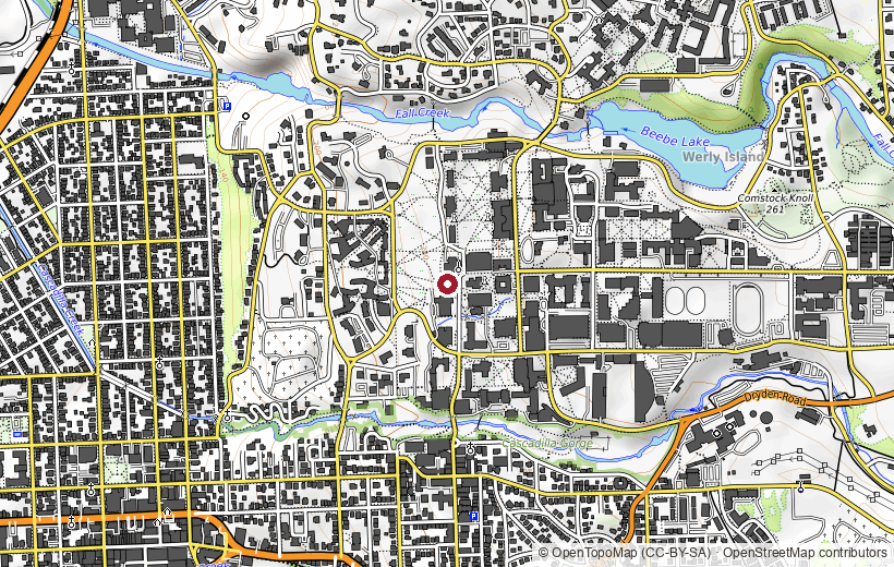 Topographic map of Cornell campus and Cascadilla Gorge