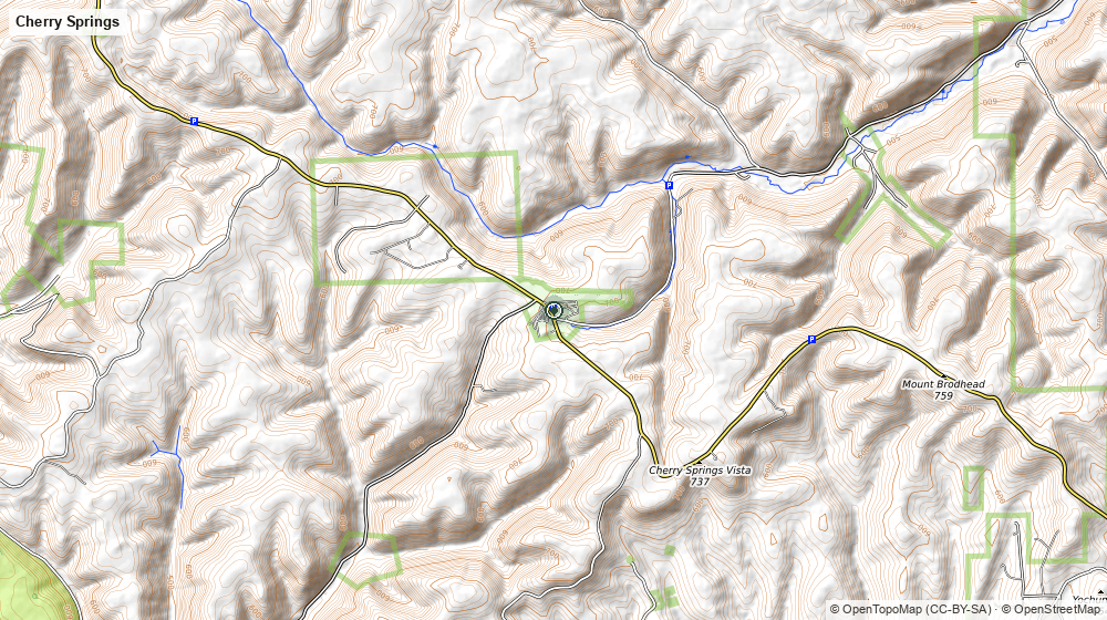 Topographic map of Cherry Springs State Park on PA Route 44